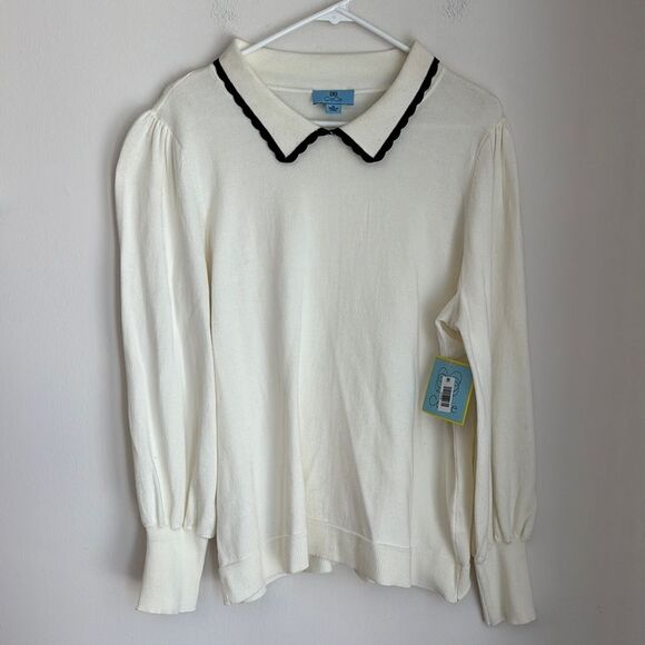 Cece Women’s knit pan collar Cream black lightweight neutral Sweater XL NWT! - Picture 1 of 7